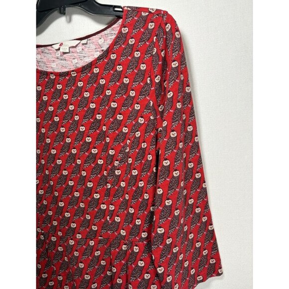 BODEN Regal Owl Penny Jersey Red 100% Cotton Dress Size 10P Animal Print Pockets - Picture 3 of 10